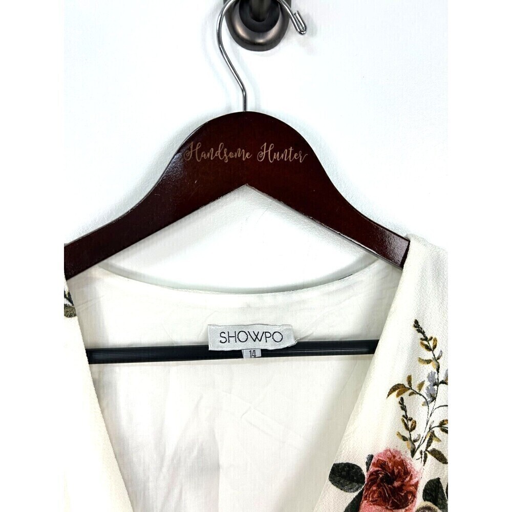 Showpo Womens Size 14 Cream Floral Wrap Coss Maxi Dress Cap Sleeves Flowy T4 - Picture 10 of 12
